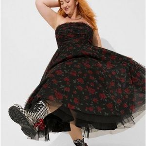 Betsey Johnson Maxi Strapless Ruffle Tea Dress